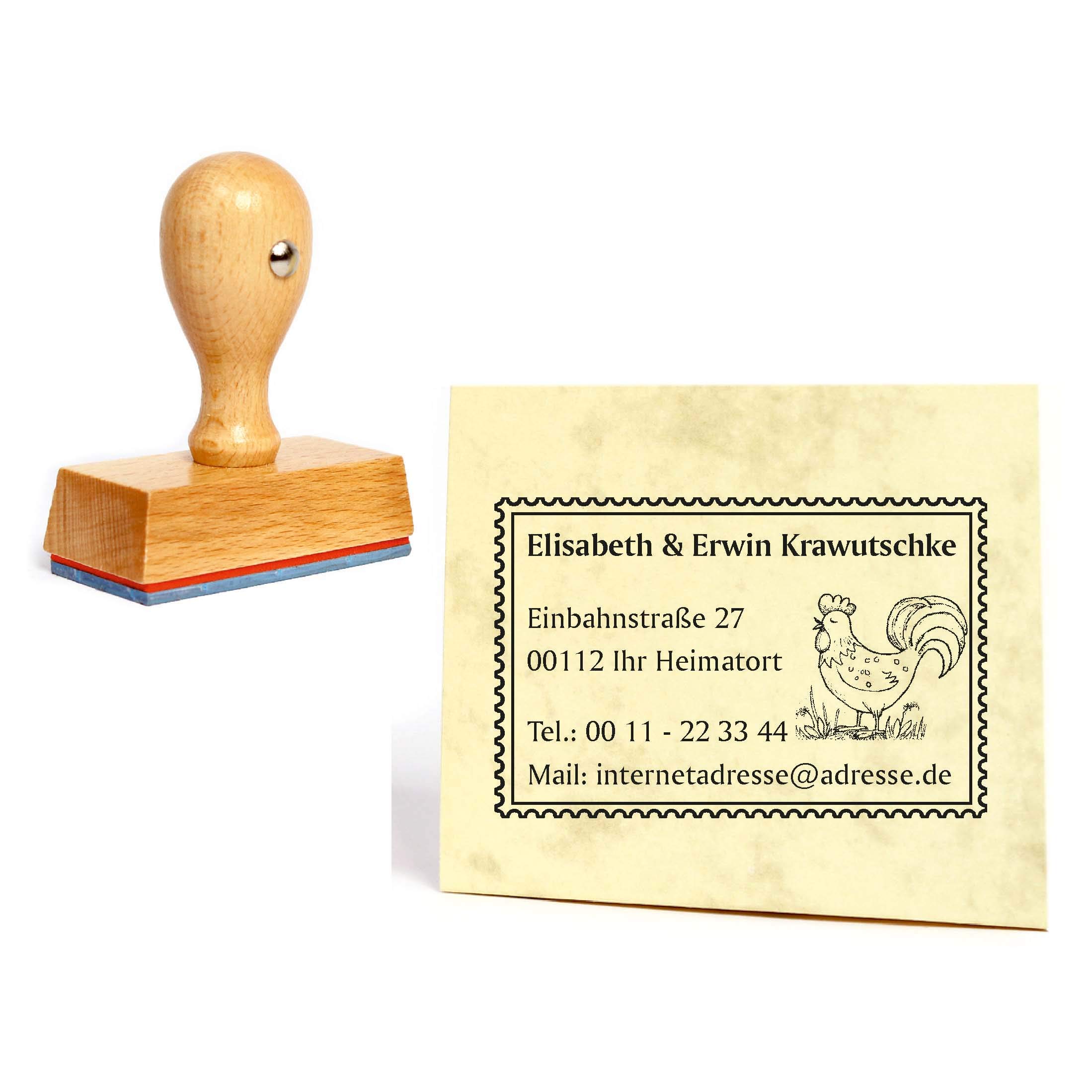 Cockel Cockerel Stamp with Name and Address 60 x 40 mm