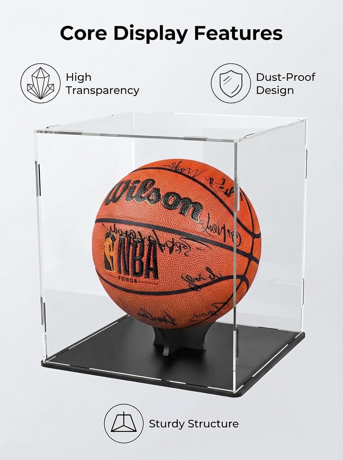 Clear Basketball Display Case,Acrylic Soccer Ball Display Case with Ball Holder,Assemble Countertop Box,Cube Organizer,Dustproof Protection Showcase for Action Figures Toys Volleyball Collectibles