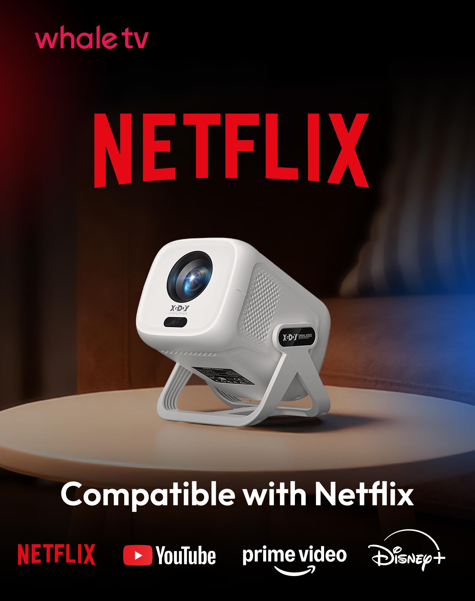 Xgody N5 Beamer 1080P Mini Beamer 4K Heimkino Autofokus Automatische Trapezkorrektur Projektor 450ANSI WiFi Bluetooth 135° Drehbar Tragbarer Projector