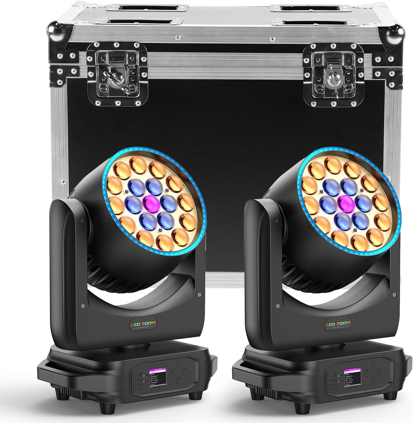 2Pcs 19x20W Teste Mobili LED con Flightcase, Beam RGBW Zoom Wash con Striscia LED d-mx512 per Palcetti Feste Club DJ Matrimoni