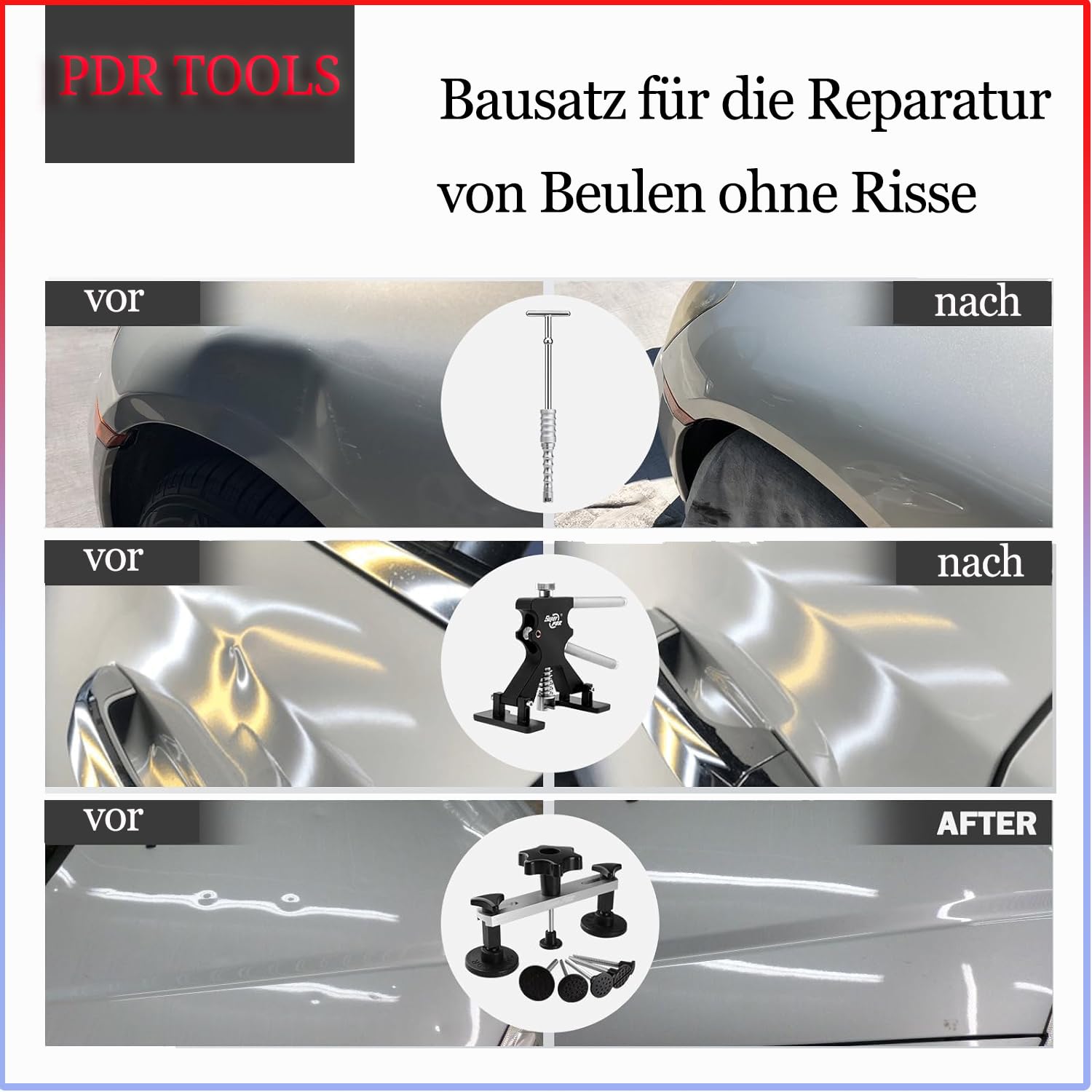 Auto Dellen Ausbeulwerkzeug Set Aufgerüstete 2 in 1 Gleithammer mit Gewinde,USB LED Wiederaufladbare Gefütterte Dellenplatte, Ausbeulwerkzeug Set Für Schäden durch Große Kleine Dellen,Hagelschäden