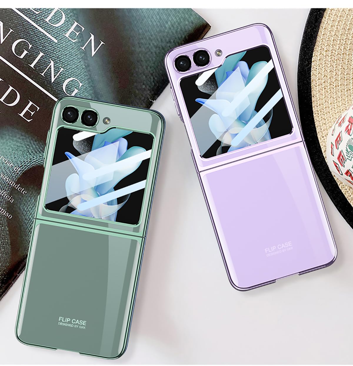 COQUE Funda Samsung Flip 6 Funda Protectora Fantasma Galvanizada, Funda Delgada con Película Todo Incluido, Funda para Teléfono Plegable para Samsung Galaxy Z Flip 6 5G-Oro