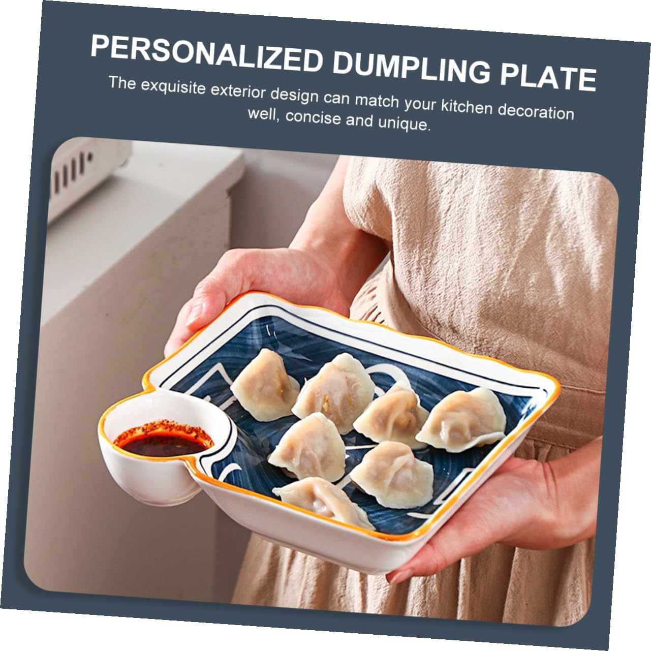 Uonlytech 4 Pcs Ceramic Sushi Plates and Dipping Trays Set, Japanese Style Square Serving Dish for Dumplings and Appetizers, Multi-compartment Food Tray for Home Dining and Random Color