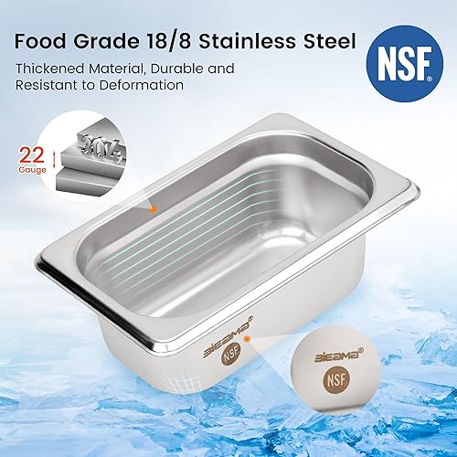 Miniatura 3 de BIEAMA Paquete de 6 bandejas de hotel, 12 tamaño 2.6 "de profundidad, NSF, bandeja comercial de acero inoxidable, bandeja de mesa de vapor, bandeja
