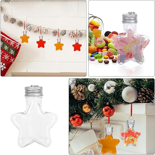 Miniatura 3 de LOGOFUN 24 bolas de estrella rellenables de plástico transparente con tapas colgantes plateadas para decoración de árbol de Navidad, tarros de