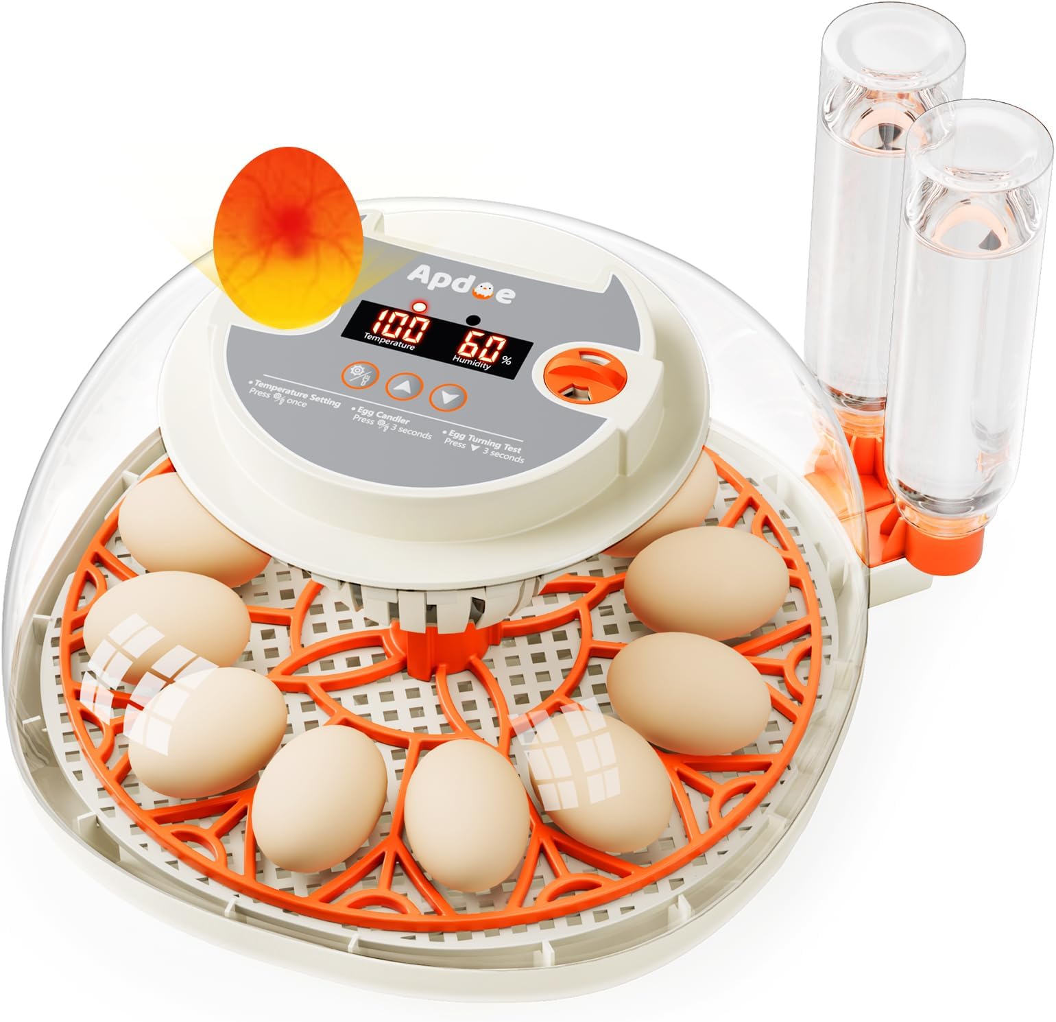 Egg Incubators for Hatching Eggs, Temperature and Humidity Control, Automatic Egg Turning, Egg Candler, External Water Bottle, Air Vent, for Chicken, Duck & Quail Eggs, 12 Eggs