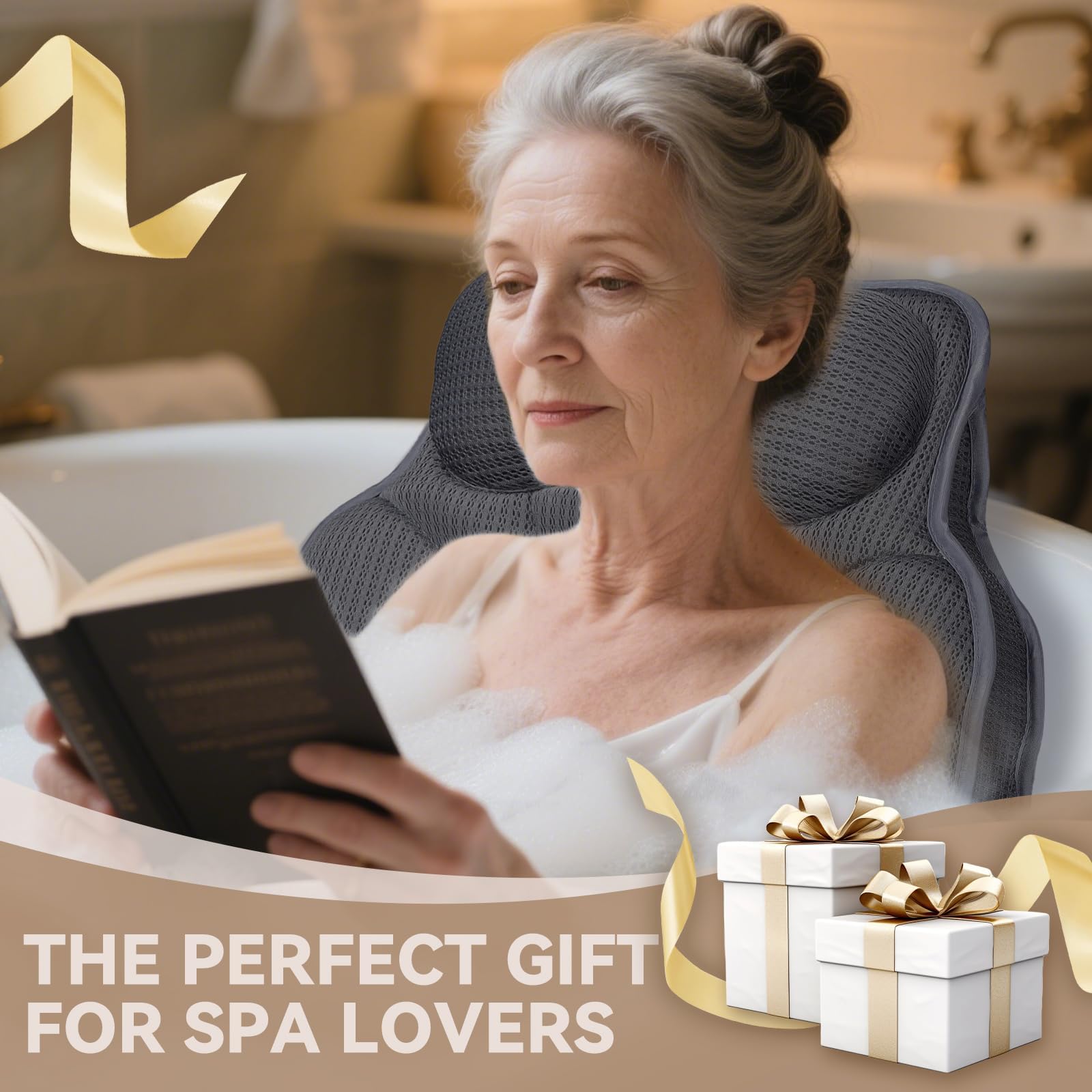 Luxury Bathtub Pillow with Ergonomic Head, Neck and Back Support