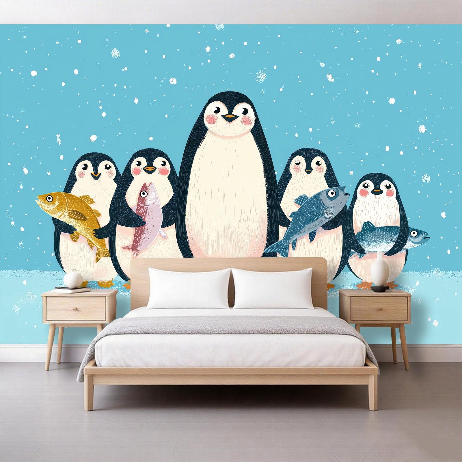 Fototapeta 200 x 140 cm, tapeta ścienna XXL, kreskówka, polar, zwierzęta, pingwin, dekoracja ścienna - tapeta z włókniny do pokoju dziecięcego, pokoju dziecięcego, łazienki, dekoracja ścienna