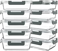 KOMUEE 10-Pack 30oz Glass Meal Prep Containers with Airtight Lids - Microwave, Freezer, Oven & Dishwasher Safe Bento Boxes, Gray