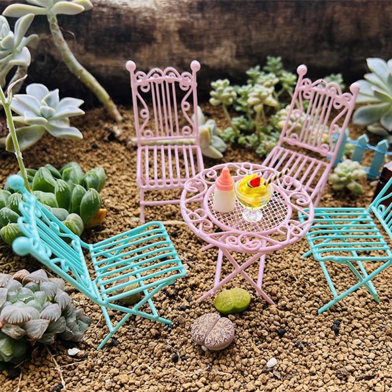 IMIKEYA 1/12 Scale Miniature Bistro Table Chair Set Metal Material Rustic Style Great for Doll Furniture Sets Miniature Houses