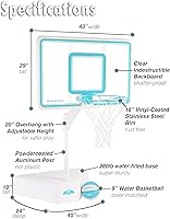 Vista 6 de Dunn-Rite Splash & Shoot, aro de baloncesto ajustable para piscina al aire libre con altura variable, pelota, base y borde de acero inoxidable de 18