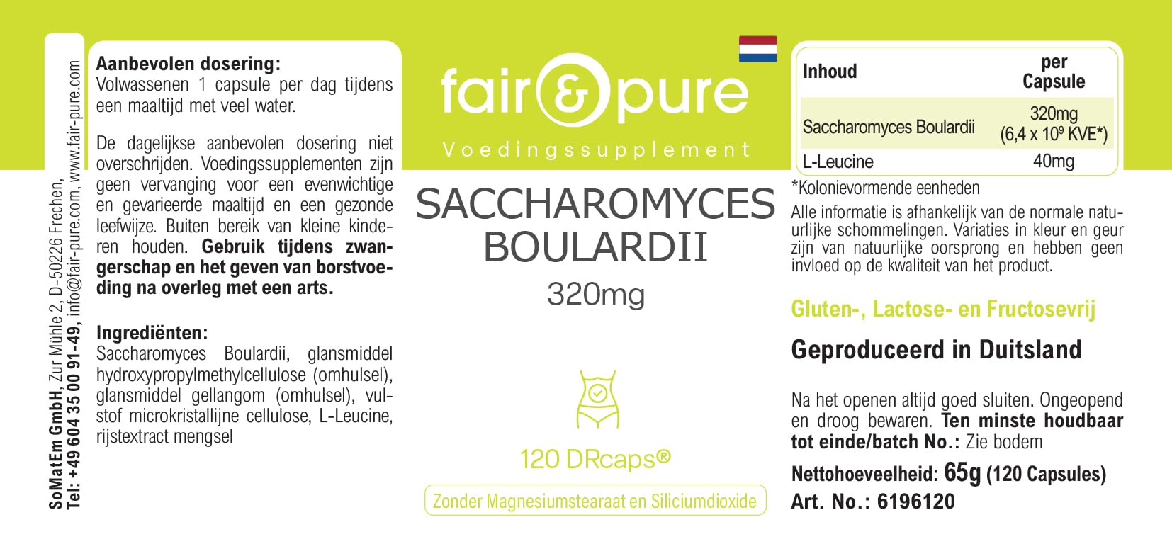 Fair & Pure® - Saccharomyces boulardii - 120 capsules - 6,4 milliards de levures probiotiques sous forme de DRcaps