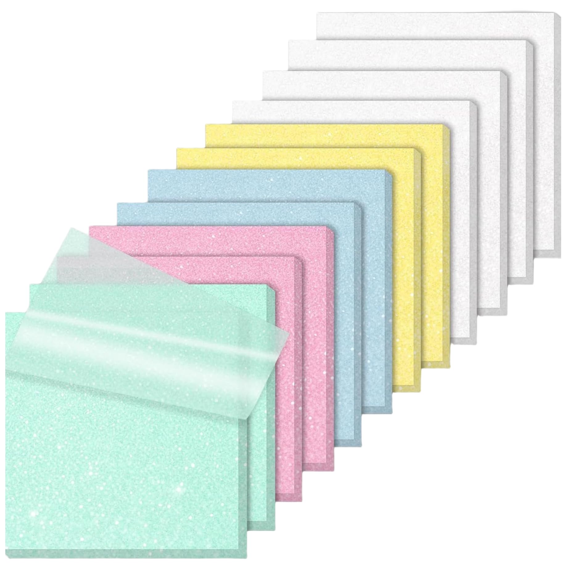 12Pack Glitter Sticky Notes 3x3 Inch Transparent Sticky Notes for Office School Supplies (600 Sheets)