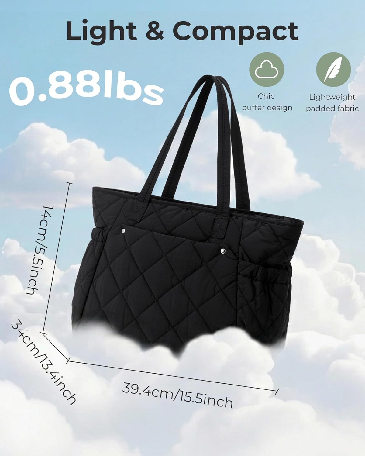 Micmores Puffer Tote Bag for Women, Lightweight Puffy Work Handbag with Laptop Compartment & Water Bottle Pocket - Image 6
