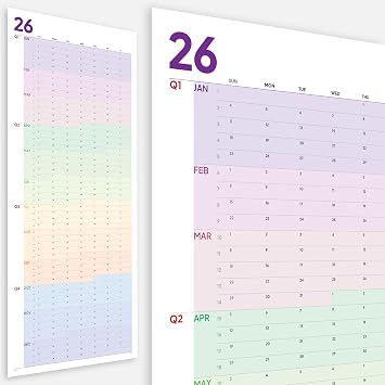 Large Wall Calendar 2026 39 x 17 inches - Rolled Dry Erase Calendar for Wall, Erasable Wall Planner, Vertical Layout, Quality Large Print, Gloss Lamination, Colorful Design.