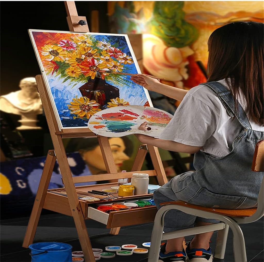 HBJWOV Adjustable Beech Easel for The Artist Painting Sketch Easel Drawing Table Box Oil Paints Easel Table Art Supplies for Painting
