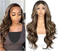 Sapphirewigs Barna Parókák Nőknek - 13x4 Csipke Elülső Hullámos Paróka, Hőálló Szintetikus, Ombre Balayage, Állítható Méret, Természetes Meg 1