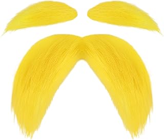 Yellow Mustache and Eyebrows with Comb, Funny Halloween Costume Accessory | Self-Adhesive Fake Mustache for Adults, Cosplay, Party Dress Up, Photo Props and Fun Costume Ideas