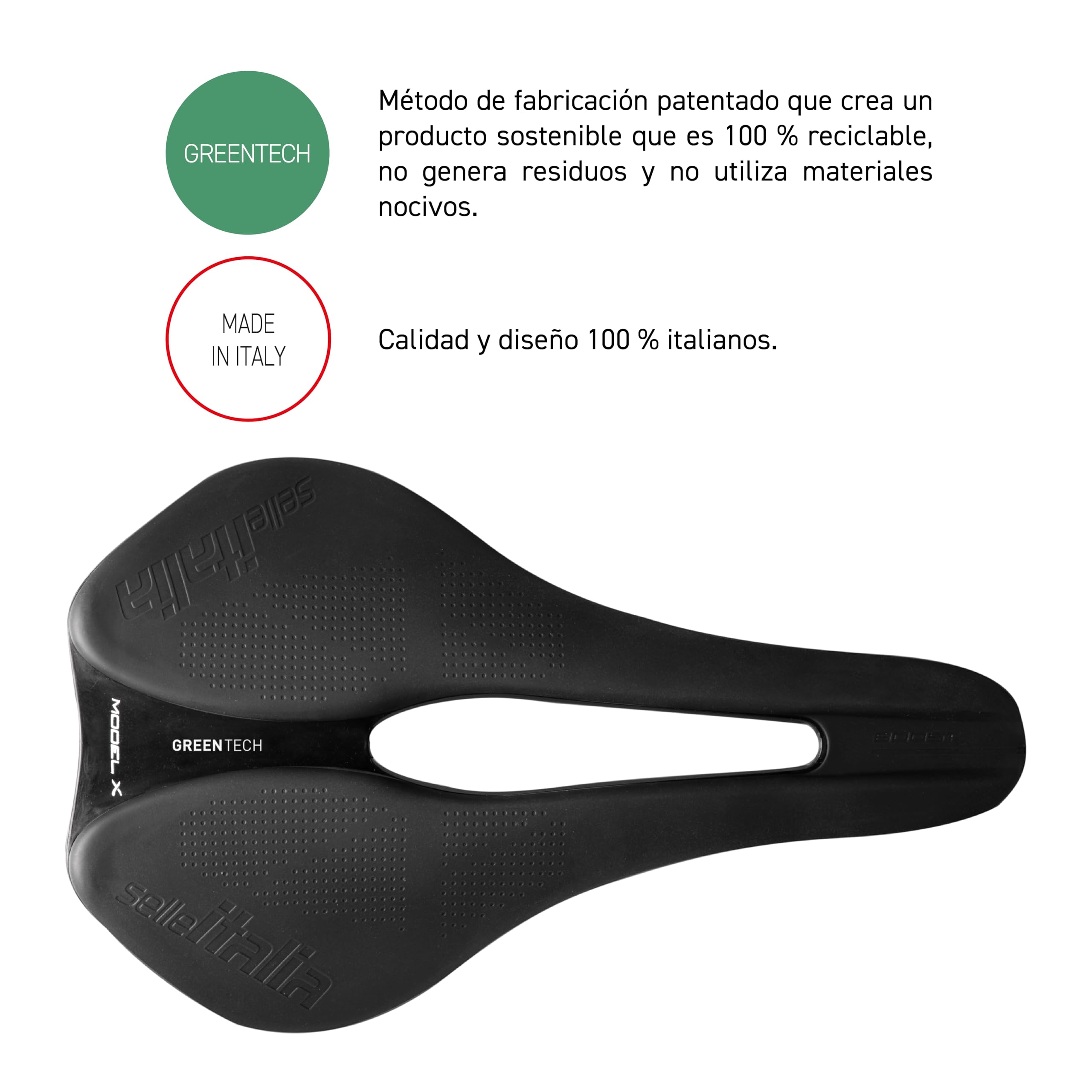 Selle Italia MODEL X - Sillín de Bicicleta de Carretera, 100% Sostenible, en Gel y Agujero Superflow, Sillín de BIci de Carreras Future rides Green - Talla L3, Gris