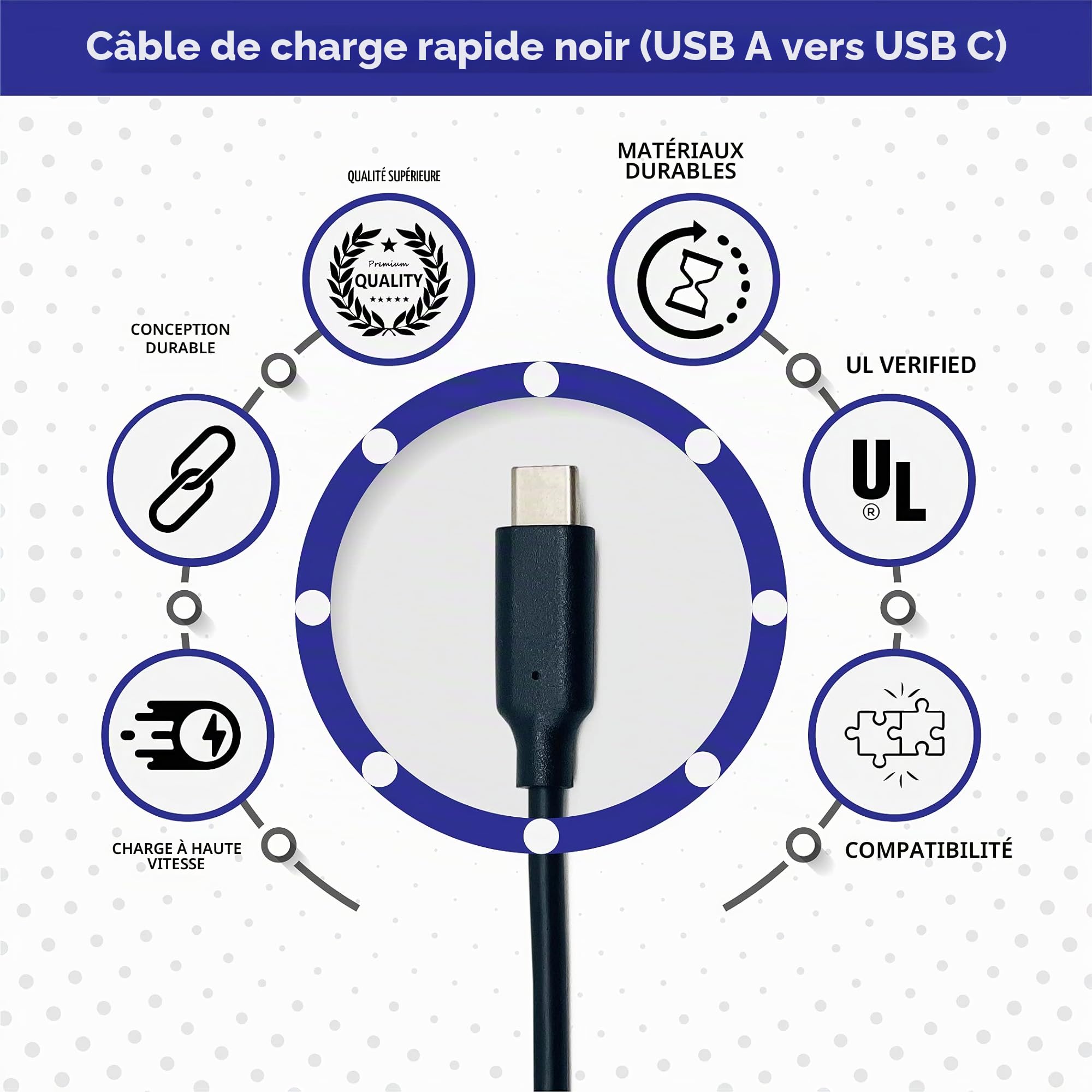 BrightOn - Paquet de câbles optimisé compatible avec PS5 | Câble Ethernet 8K HDMI 2.1 HDR 8K à 60 Hz / 4K à 120 Hz | très haute vitesse CAT 7 | charge rapide noir (USB A vers USB C)