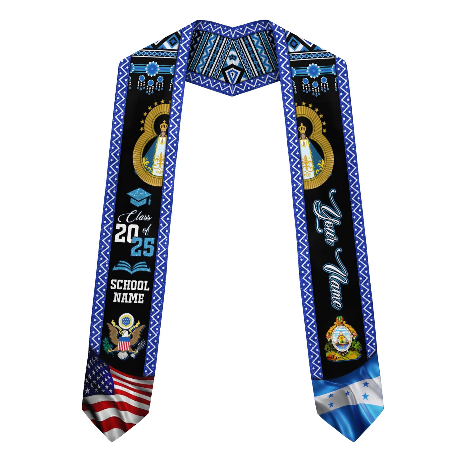 MonkeyVan Personalized Honduran Graduation Stole 2025,Custom Honduras Flag Sash,Honduras Graduation Stole for Class of 2025 S356