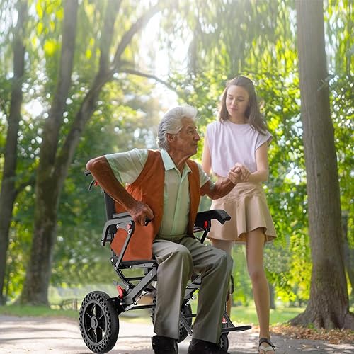 Miniatura 16 de Silla de ruedas ligera de aleación de aluminio con frenos de mano, silla de ruedas para adultos, tubo cuadrado duradero y reposabrazos abatible