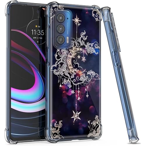 Moto Edge 2021 Floral Case: Slim, Soft, Shockproof TPU Bumper - Dark Purple