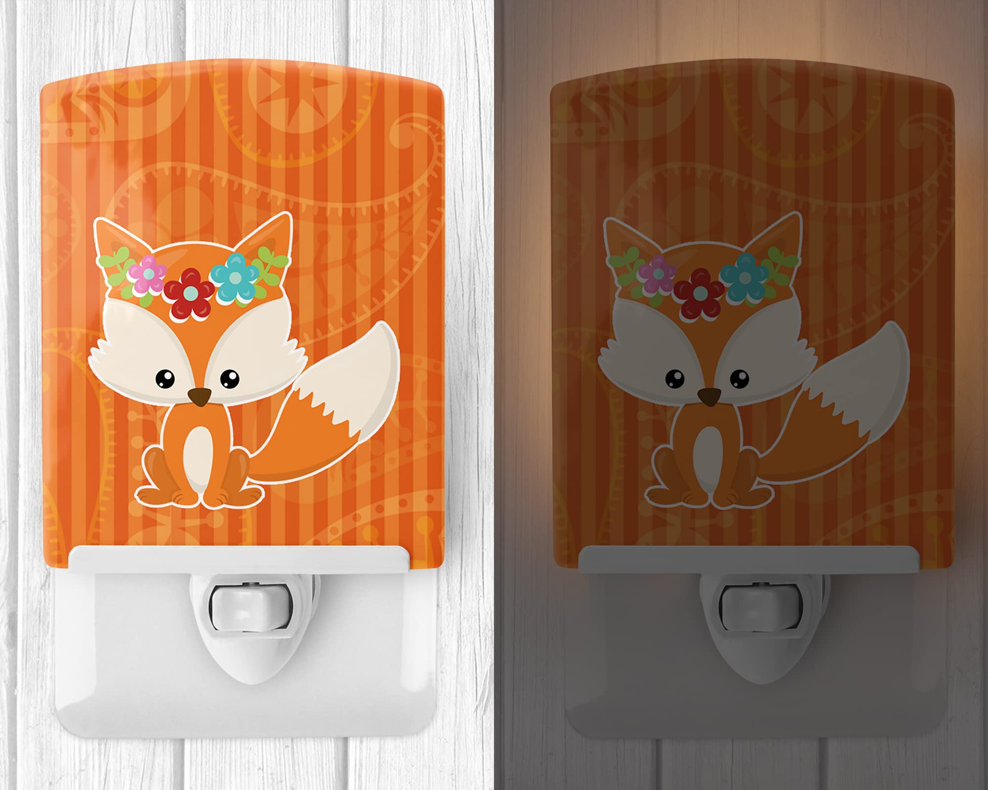 Caroline's Treasures BB6794CNL Fox Ceramic Night Light Compact, UL-Certified, Ideal for Bedroom, Bathroom, Nursery, Hallway, Kitchen, 6x4x3, Multicolor