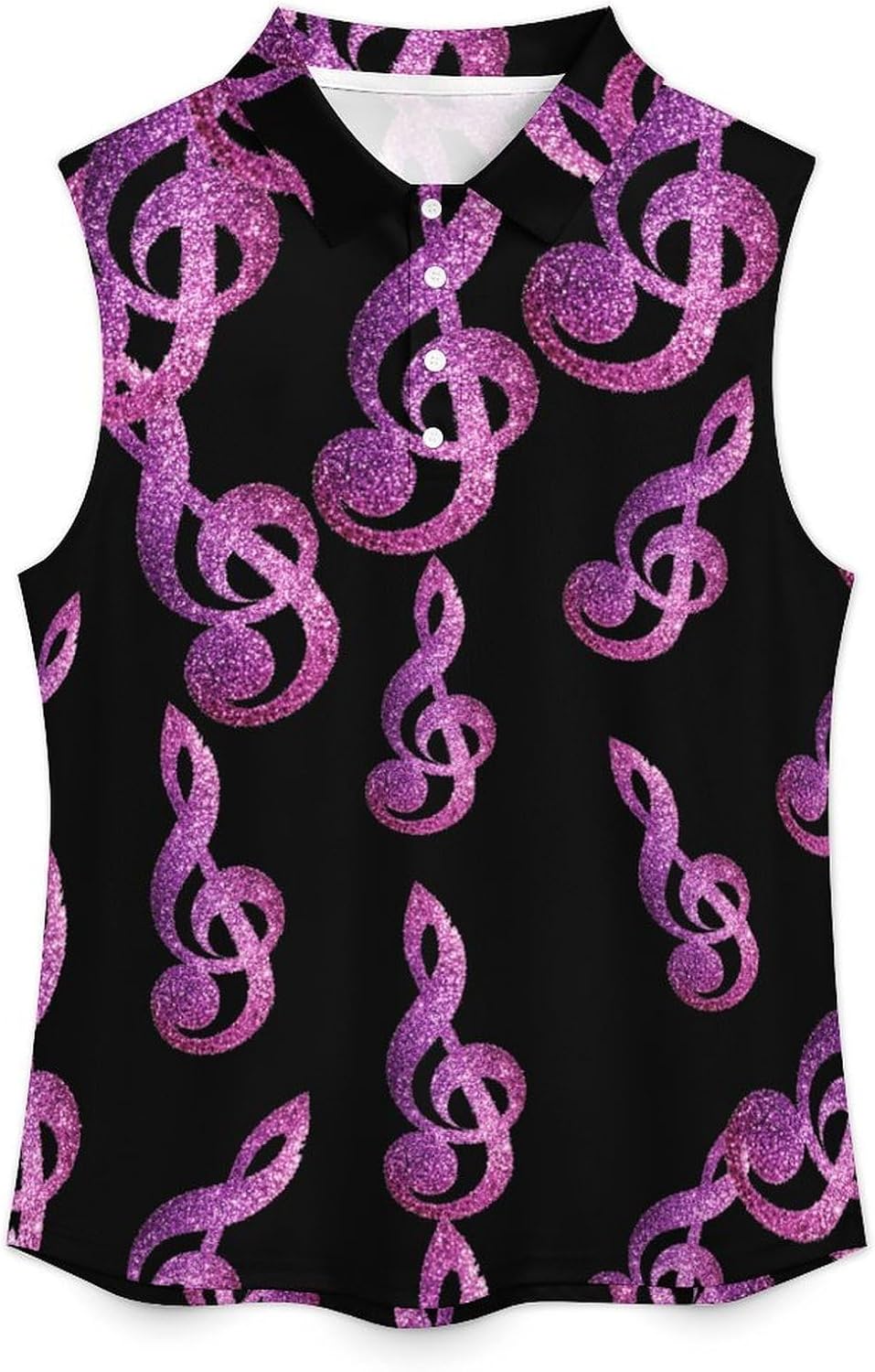 Glittery Music Note Women's Golf Shirt Sleeveless Polo Shirts Tank Tops Blouses Tennis T-Shirts Casual