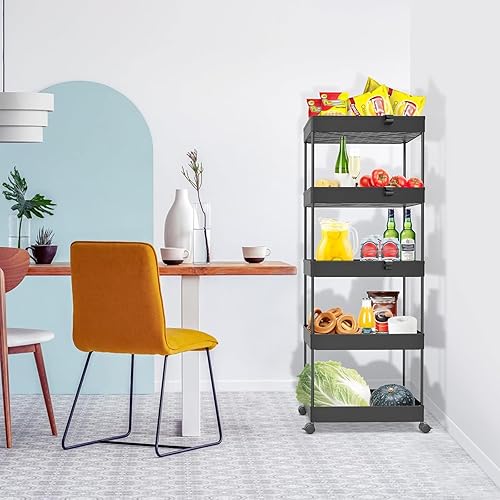 Miniatura 81 de Spacekeeper - Carro de almacenamiento de 4 niveles, organizador de estantería móvi,l para cocina, baño, lavandería, Blanco Blanco,Gris,Negro