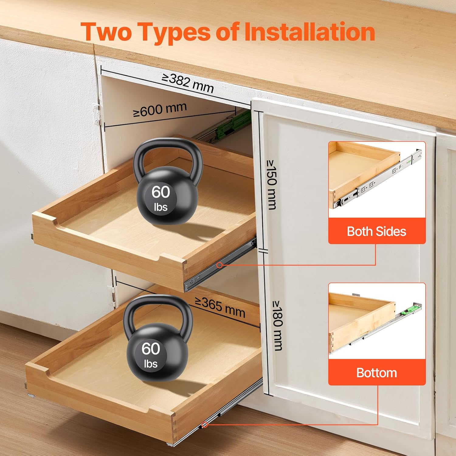 Happybuy Pull-Out Cabinet Organizer, 17"W x 21"D Soft-Close Sliding Wood Drawer, Heavy-Duty Shelf for Kitchen, Pantry, and Bathroom Cabinet Storage