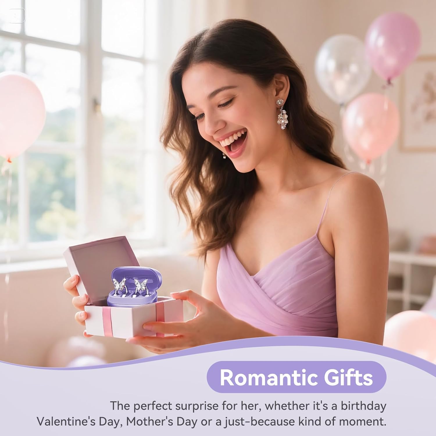 Kinglucky Gen2 Clip-On Earbuds with Butterfly Earrings, Charge & Store Without Removing Earrings, Comfortable Fit & 50H Playtime Bluetooth Open Ear Headphones for Women, Small Ears, Gifts (Purple) - Image 8