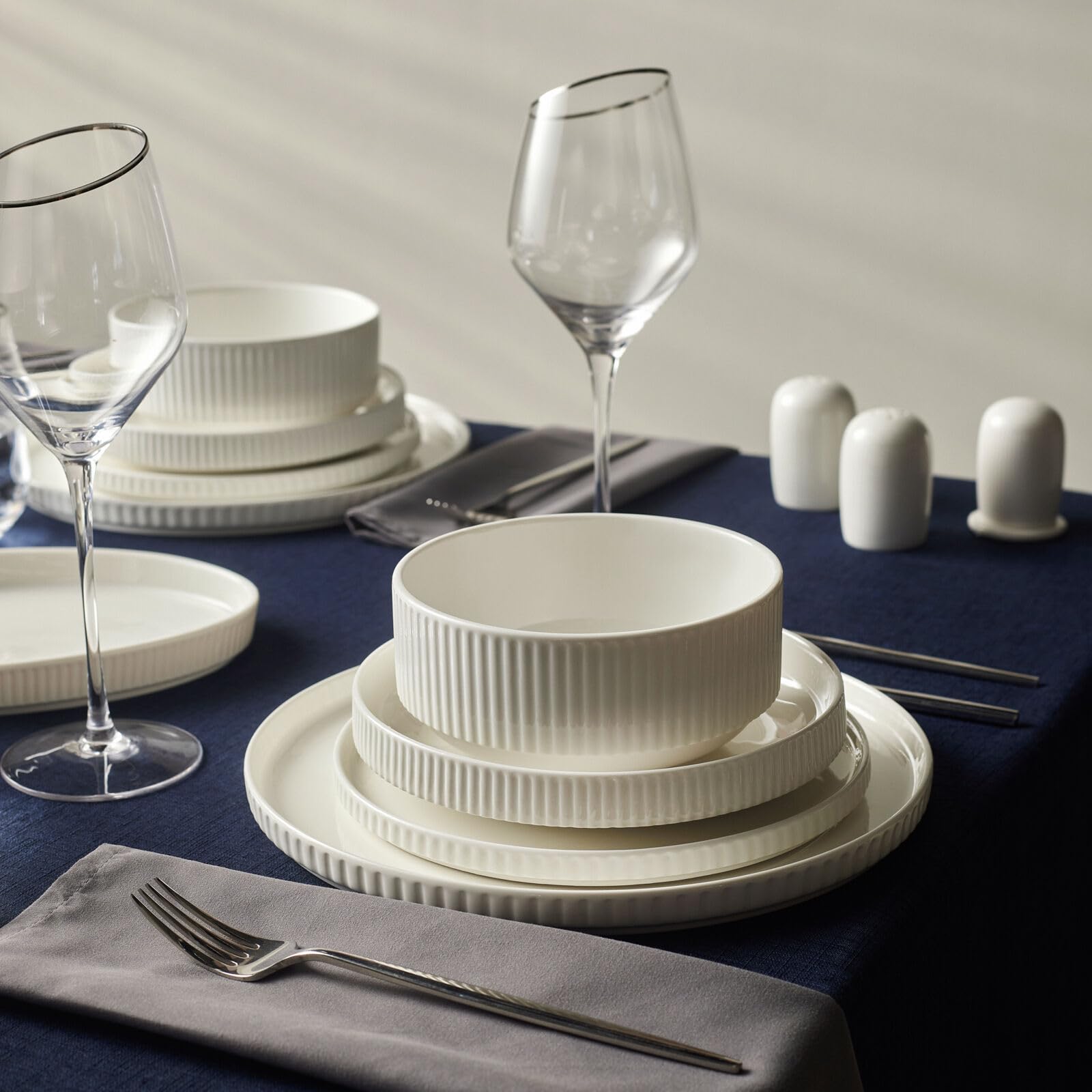 Karaca Forever Bone China Pablito 53-Piece Dinner Set for 12 People, Premium White Bone China Tableware Collection