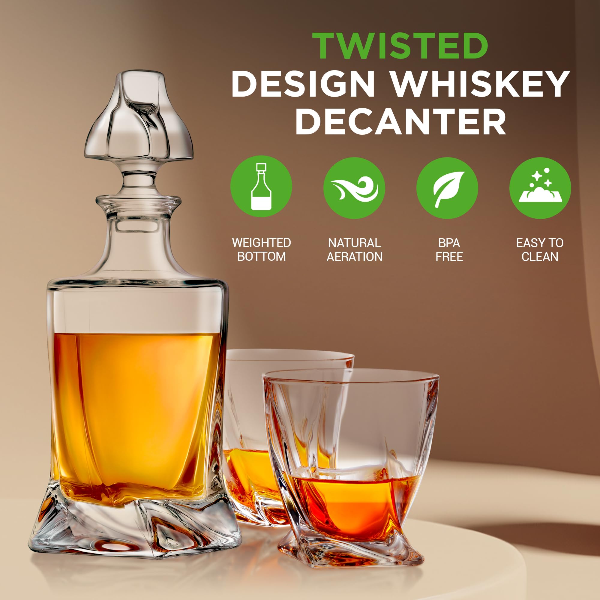 Decantador De Uísque NutriChef 850ml - Cristal Premium Para Bebidas Finas