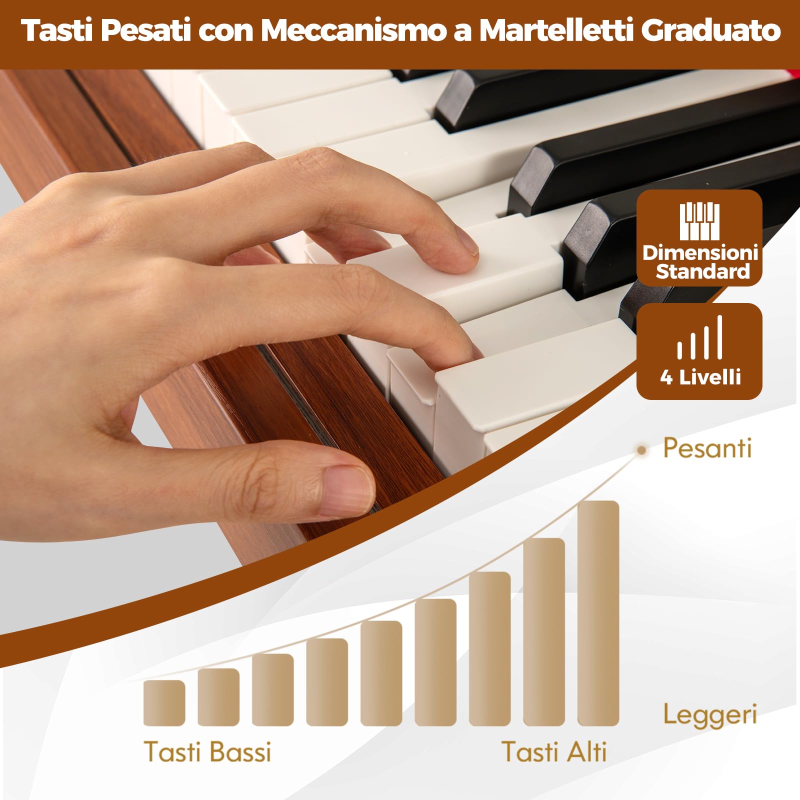 RELAX4LIFE Pianoforte Elettrico con Cassetto con 88 Tasti Pesati ad Azione a Martelletto Graduato, Registrazione e Riproduzione, Pedale Triplo, Doppi Altoparlanti e Tastiera Doppia