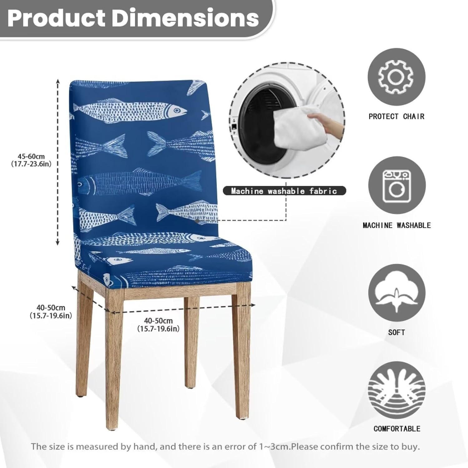 Dolyues Blue Fish Slip Cover Seat Covers Waterproof Soft Dining Chairs Seat Covers 6 Pack Parsons Chair Slipcover Protectors for Home Hotel Restaurant Banquet