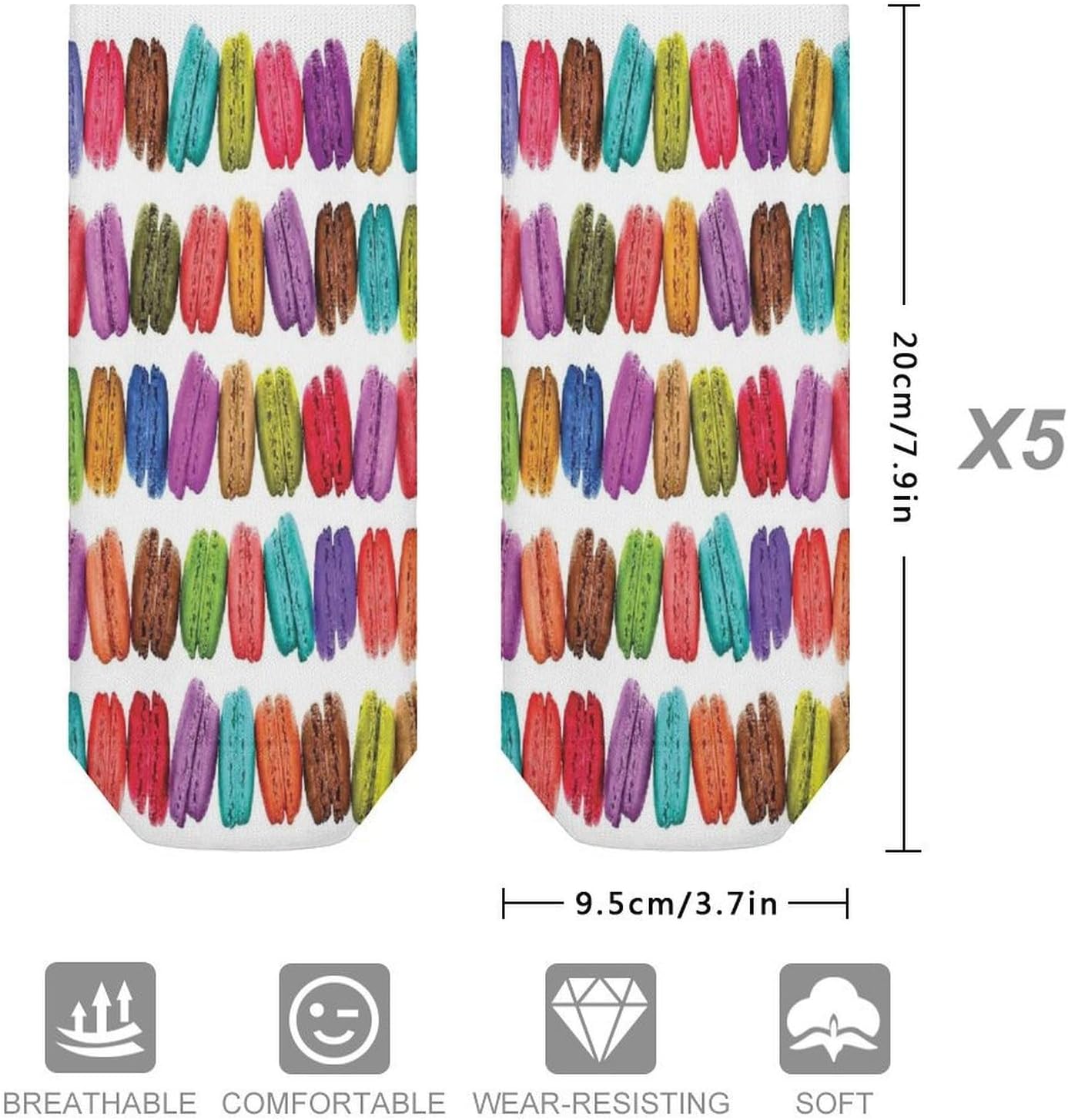 Macaron Biscuit Flavored Pastries Ankle Socks for Men Women 5 Pairs