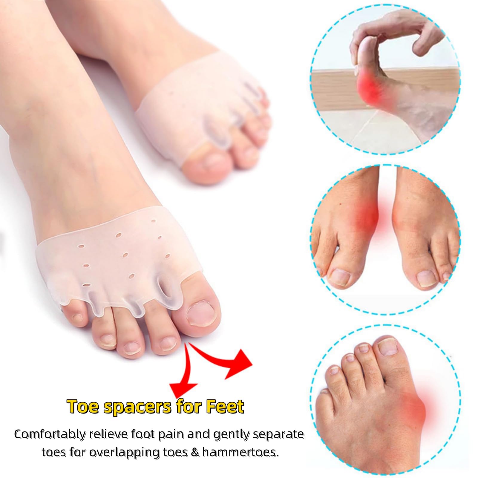 Silicone Toe Separators for Women Men 2 works Clear Silicone Toe Separators for Overlapping Toes Soft Gel Foot Corrector for All - Image 3