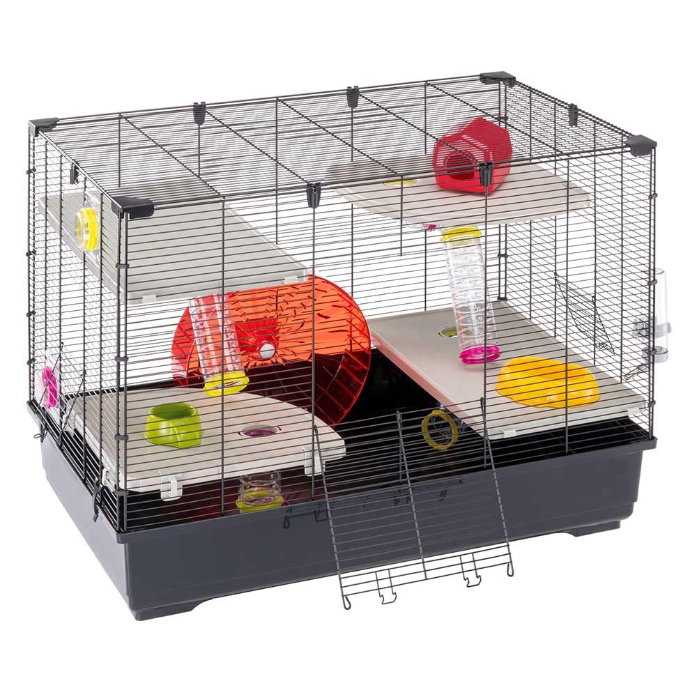 Ferplast Jaula Hámster Village 80, Jaula para Hámster de 5 Niveles con Casita y Bebedero, Túnel de Juegos para Hámster, Rueda Hamster, 82 x 51 x h 62 cm, en Metal Pintado y Plástico