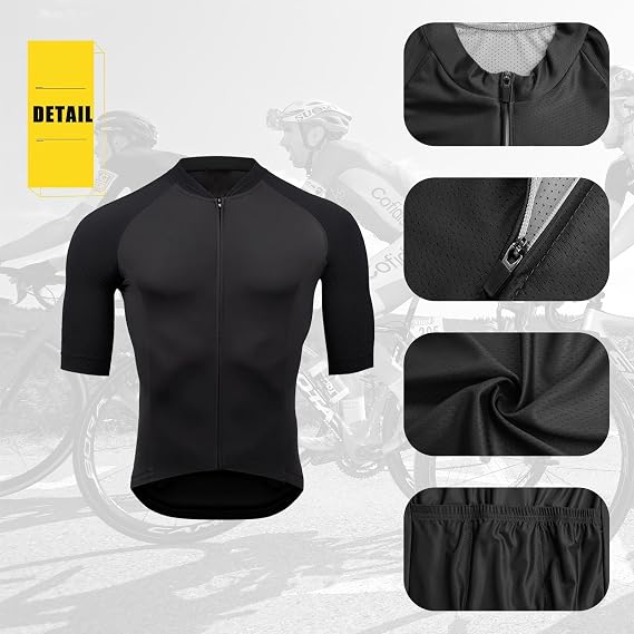 Personalised Cycling Jersey Mens Short Sleeve Quick Dry Customised Mountain Bike Jersey with Team Name Logo Racing Bicycle Clothes(Black)
