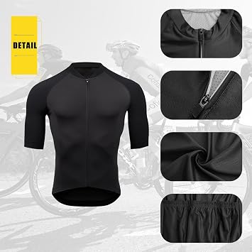 Personalised Cycling Jersey Mens Short Sleeve Quick Dry Customised Mountain Bike Jersey with Team Name Logo Racing Bicycle Clothes(Black)