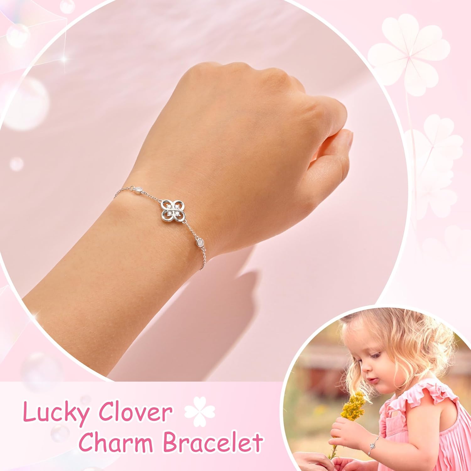 Birthday Girl 925 Sterling Silver Infinity Clover Lucky Bracelets for Girls, Daughter Bracelet, Birthday Gifts from Dad and Mom for Daughter Niece Granddaughter
