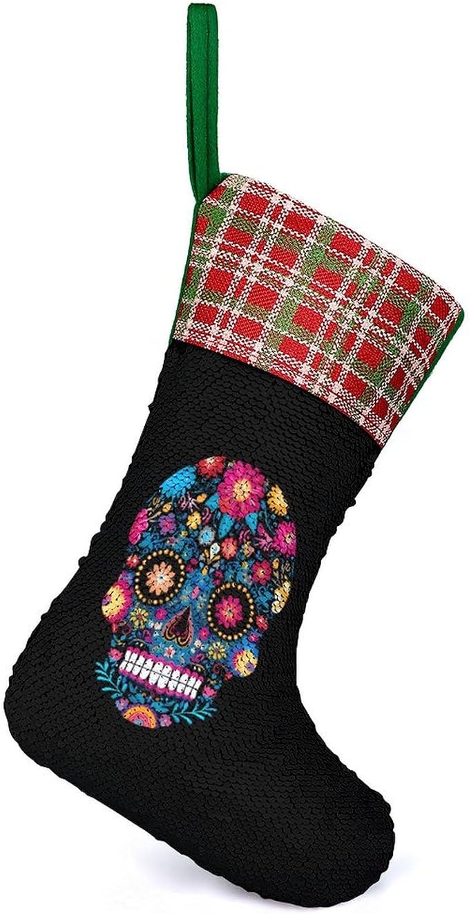 Sugar Skull Sequin Christmas Stockings Green