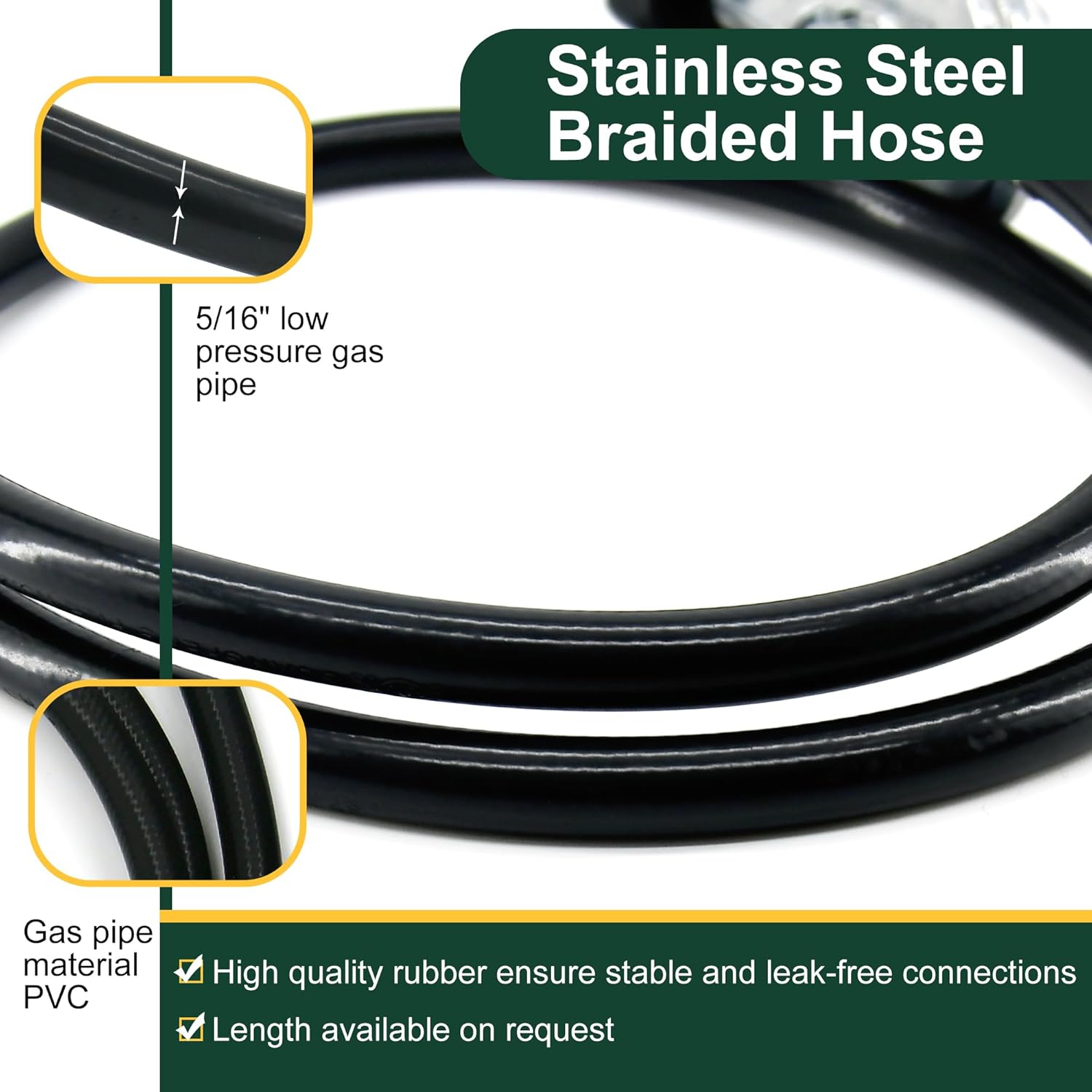 6 Feet Propane Regulator Hose with Gauge - QCC1 Connection for LP Gas Grill, Heater, and Fire Pit Table - 3/8" Female Flare Nut