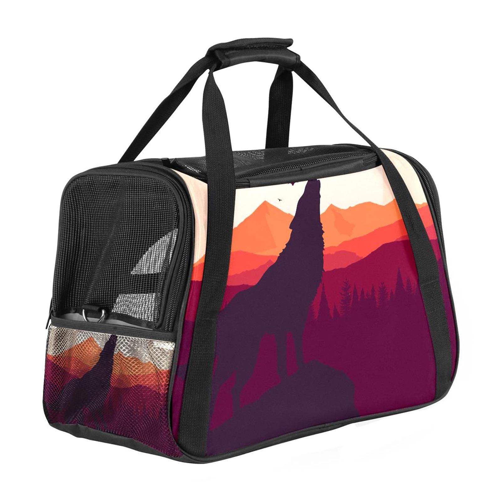 Sac de transport haut de gamme pour chat et chien à motif loup rouge