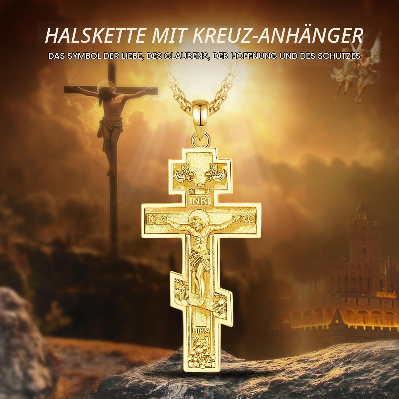 CELESTIA Kreuz Kette Herren Damen Silber 925 Jesus Heiliger Christophorus Anhänger Orthodox Kreuz Kruzifix Kette Männer Halskette Christen Christliche Geschenke
