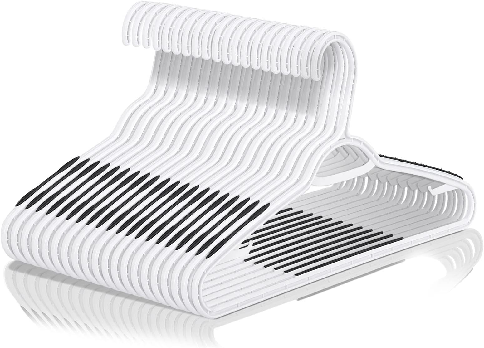 Plastic Hangers 30 Pack - Non Slip Heavy Duty Durable Clothes Hangers,Holds up to 18 lbs, Space Saving Hangers for Suit, Dress,t Shirts,Blouse,Coats, Pants (30 Pack-White)