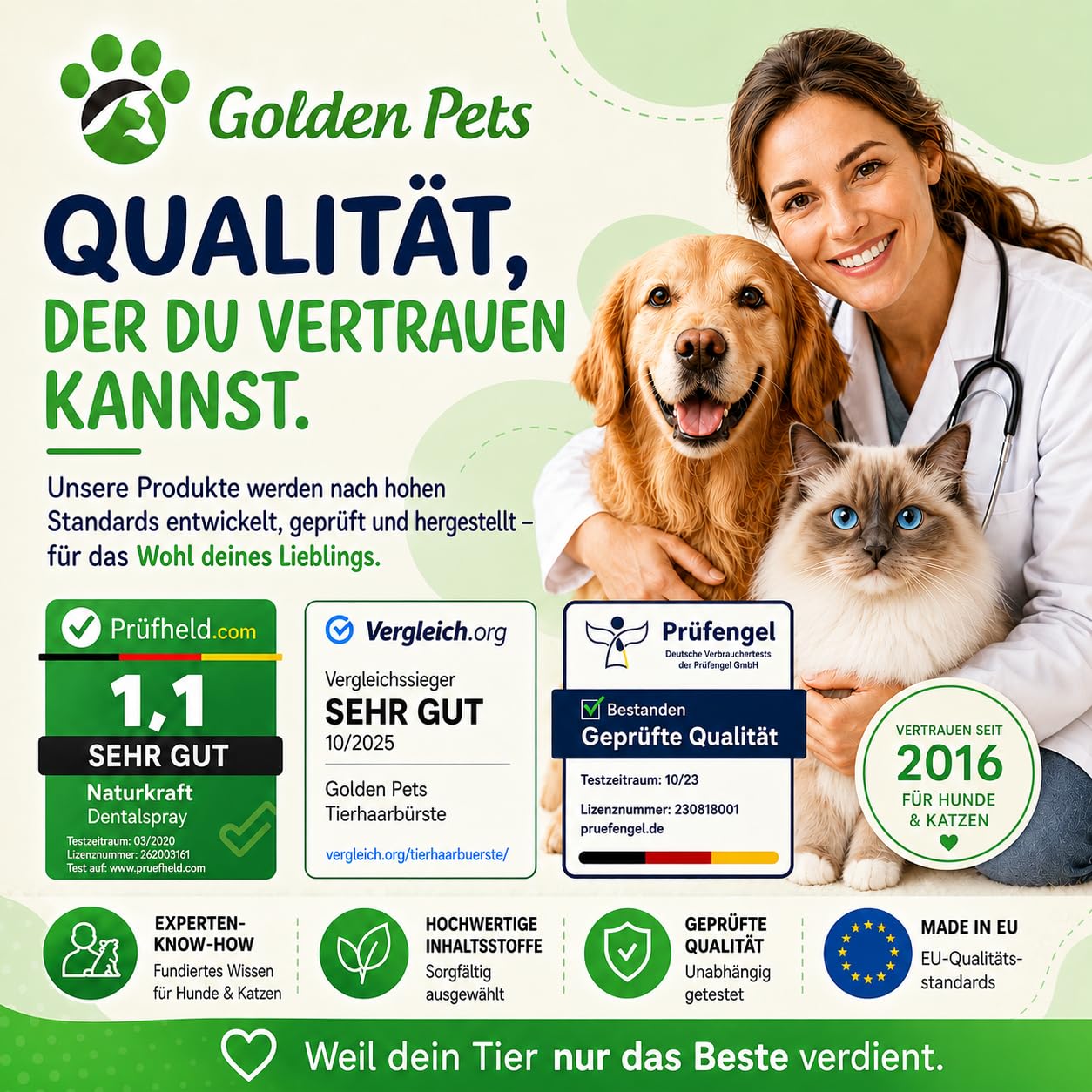 NEU! Zupfbürste für Hunde und Katzen mit Schutznoppen - Entfernt sanft Unterwolle, Verfilzungen & Knoten - Hundebürste für langhaarige Hunde, Cockapoo Pudelbürste zur tägliche Fellpflege Größe S