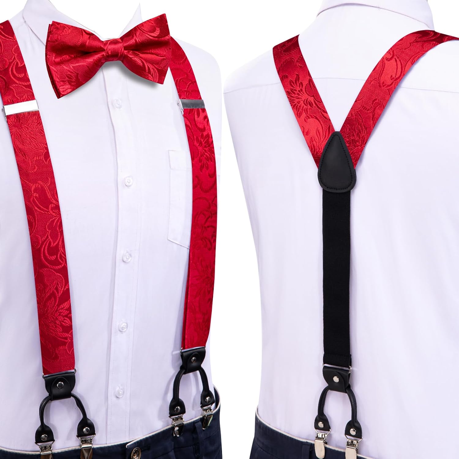 Dubulle Suspender and Bow Tie for Men Paisley Solid Mens Suit Braces Pretied Bowtie and Handkerchief Cufflinks Formal Wedding