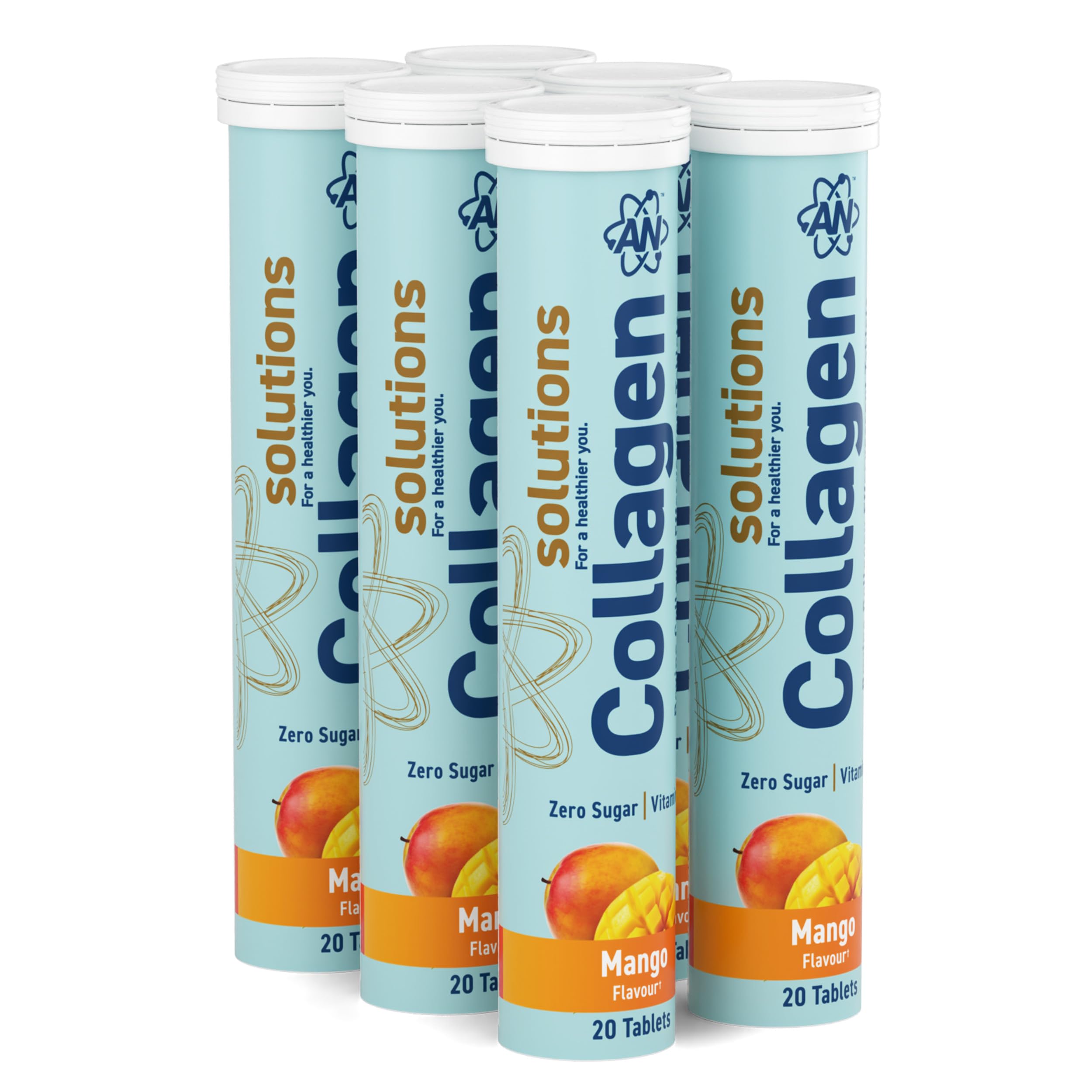 Applied Nutrition Solutions Collagen Effervescent Tablets – Collagen with Vitamin C per Serving - 120 Effervescent Tablets, Zero Sugar, Low Calorie, Supports Skin Hair and Connective Tissue - Mango
